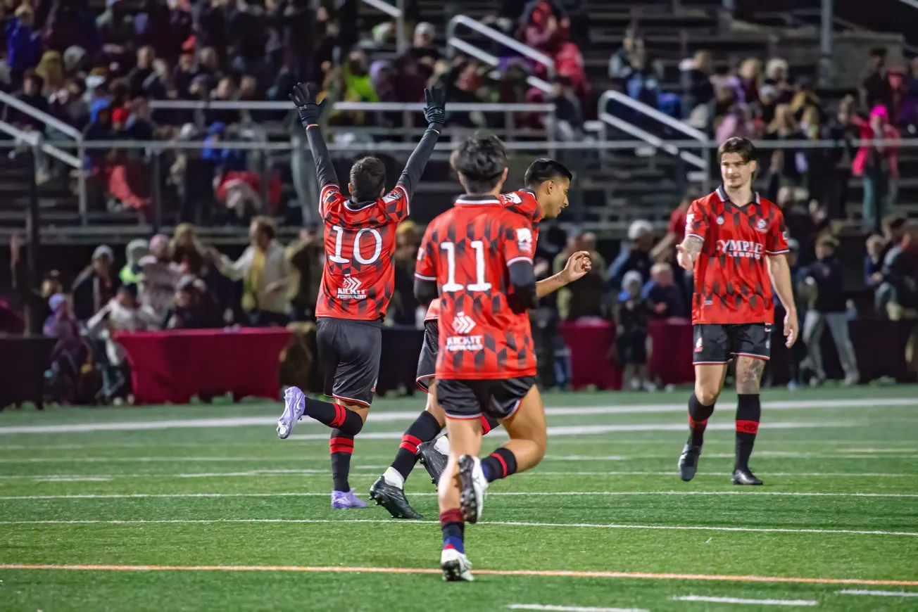 Des Moines Menace players during their US Open Cup match against Union Omaha on April 3rd 2025 at Valley Stadium in West Des