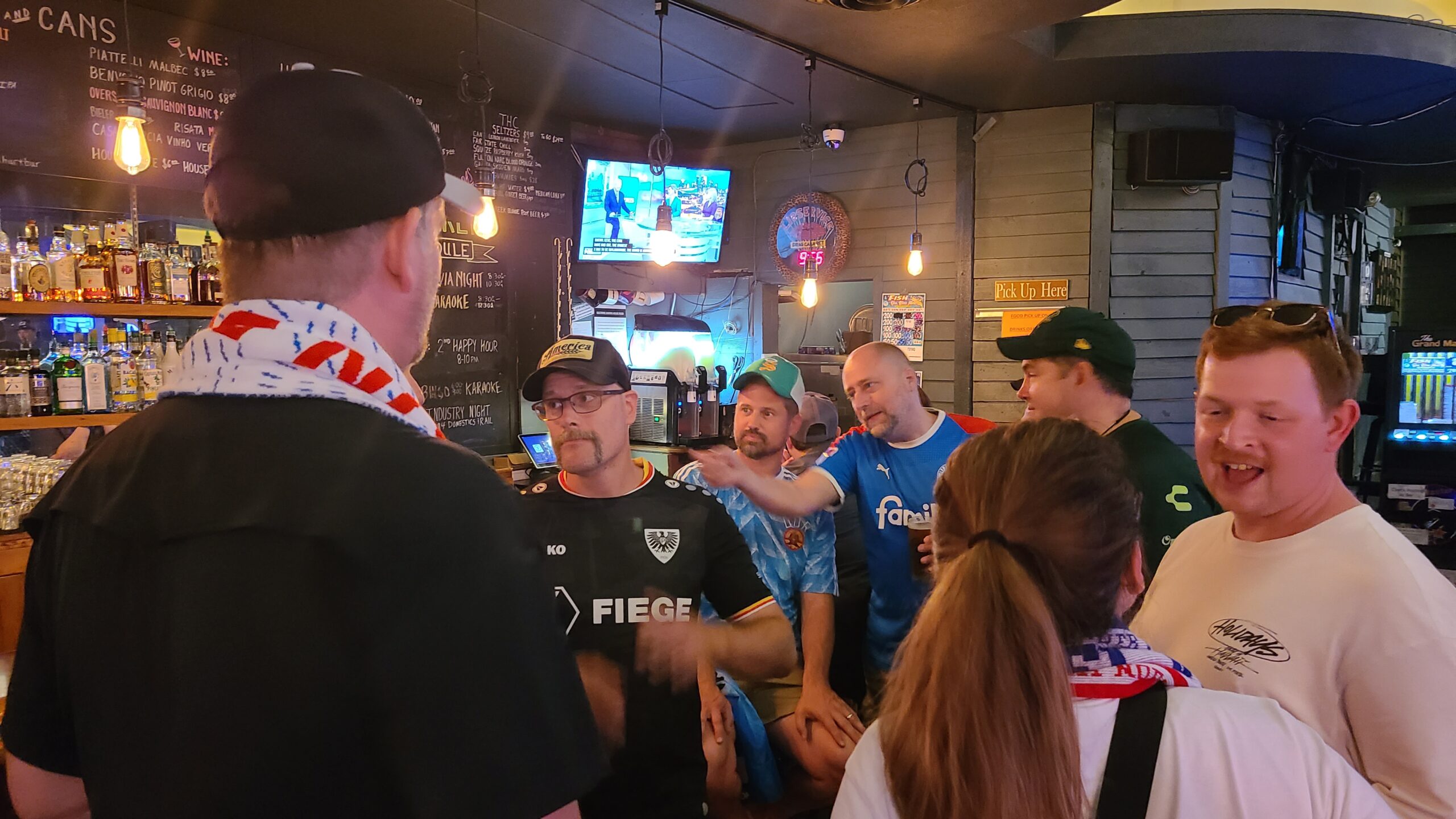 Several Holstein Kiel fans gather at the Black Hart Bar after the friendly with MNUFC.